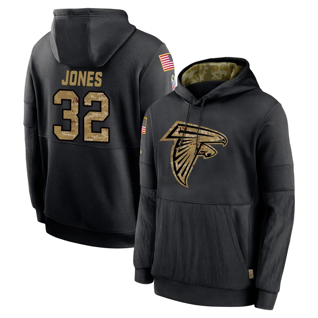 My Store A.Falcons #32 Cash Jones Player Black Salute to Service Hoodies Game Stitched Jerseys
