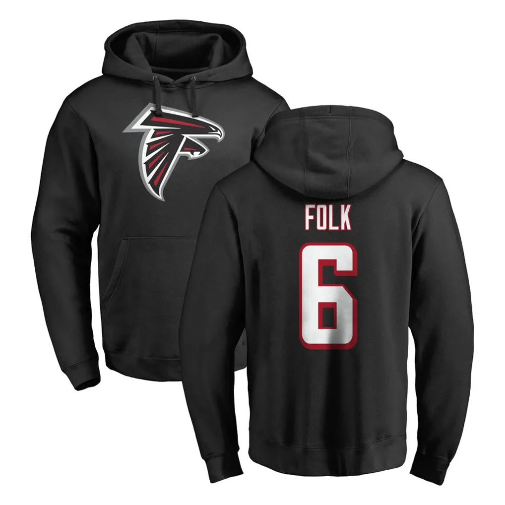 My Store A.Falcons #6 Nick Folk Player Black LOGO Pullover Hoodies Home Game Stitched Jerseys