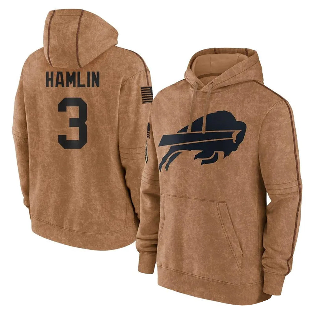 My Store B.Bills #3 Damar Hamlin Player Brown Salute to Service Hoodies Stitched Jerseys