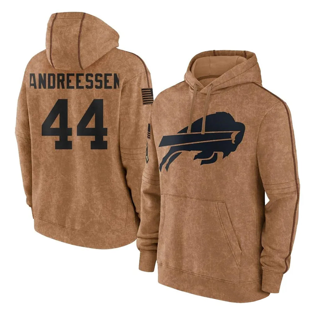 My Store B.Bills #44 Joe Andreessen Player Brown Salute to Service Hoodies Stitched Jerseys