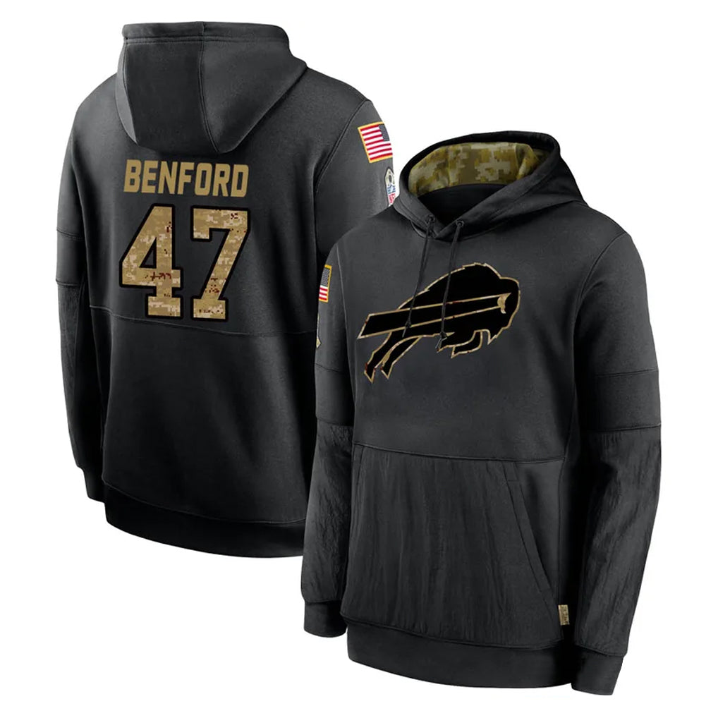 My Store B.Bills #47 Christian Benford Player Black Salute to Service Hoodies Hame Stitched Jerseys