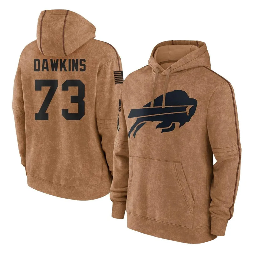 My Store B.Bills #73 Dion Dawkins Player Brown Salute to Service Hoodies Stitched Jerseys