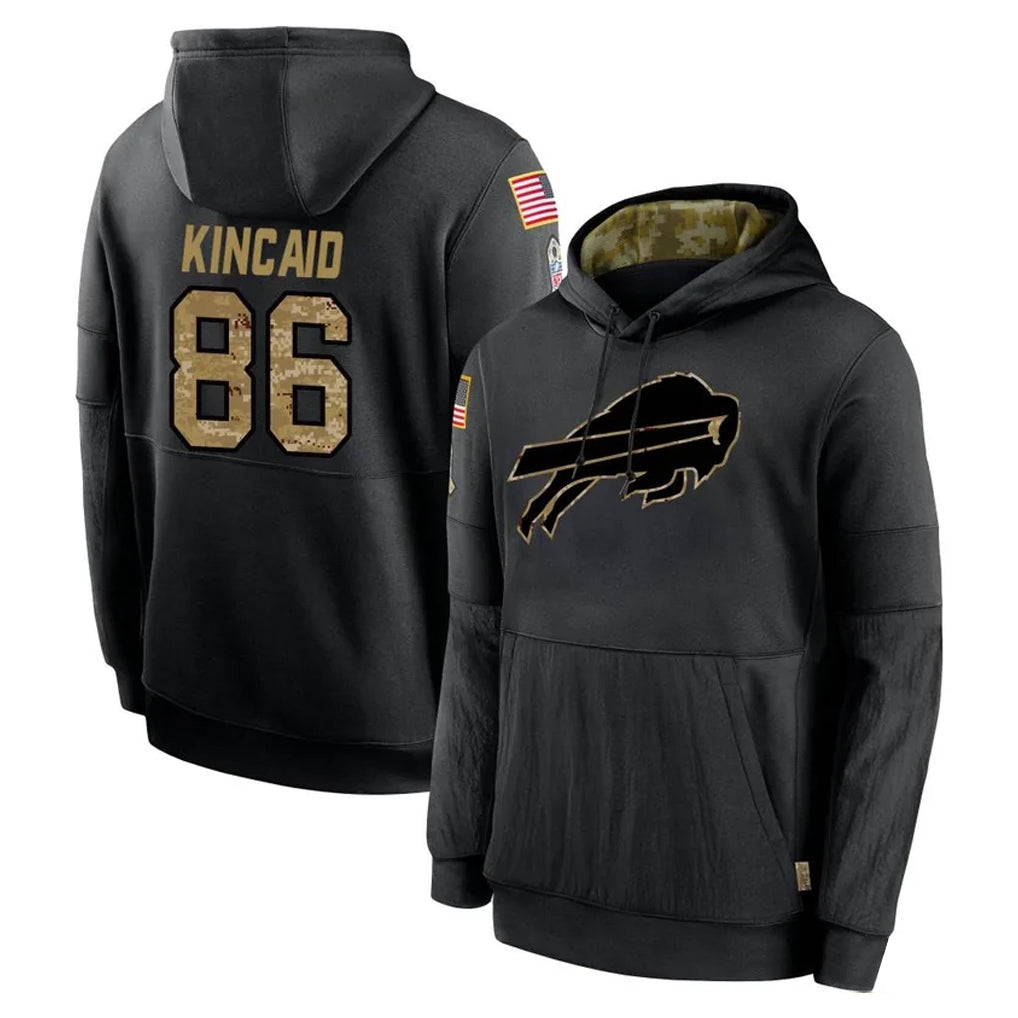 My Store B.Bills #86 Dalton Kincaid Player Black Salute to Service Hoodies Hame Stitched Jerseys