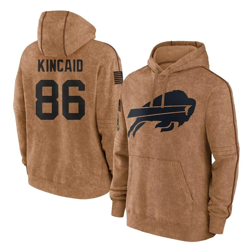 My Store B.Bills #86 Dalton Kincaid Player Brown Salute to Service Hoodies Stitched Jerseys