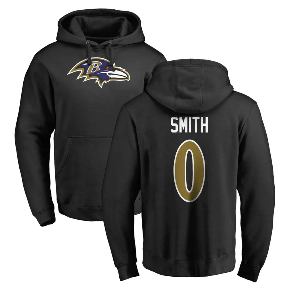 My Store B.Ravens #0 Roquan Smith Player Black Pullover Hoodie Stitched Jerseys