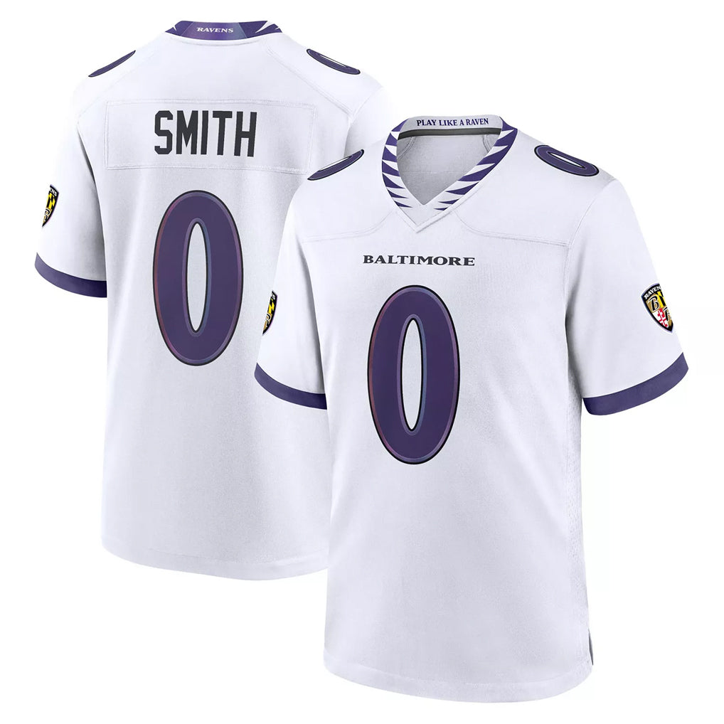 My Store B.Ravens #0 Roquan Smith Player White Purple Home Game Stitched Jerseys