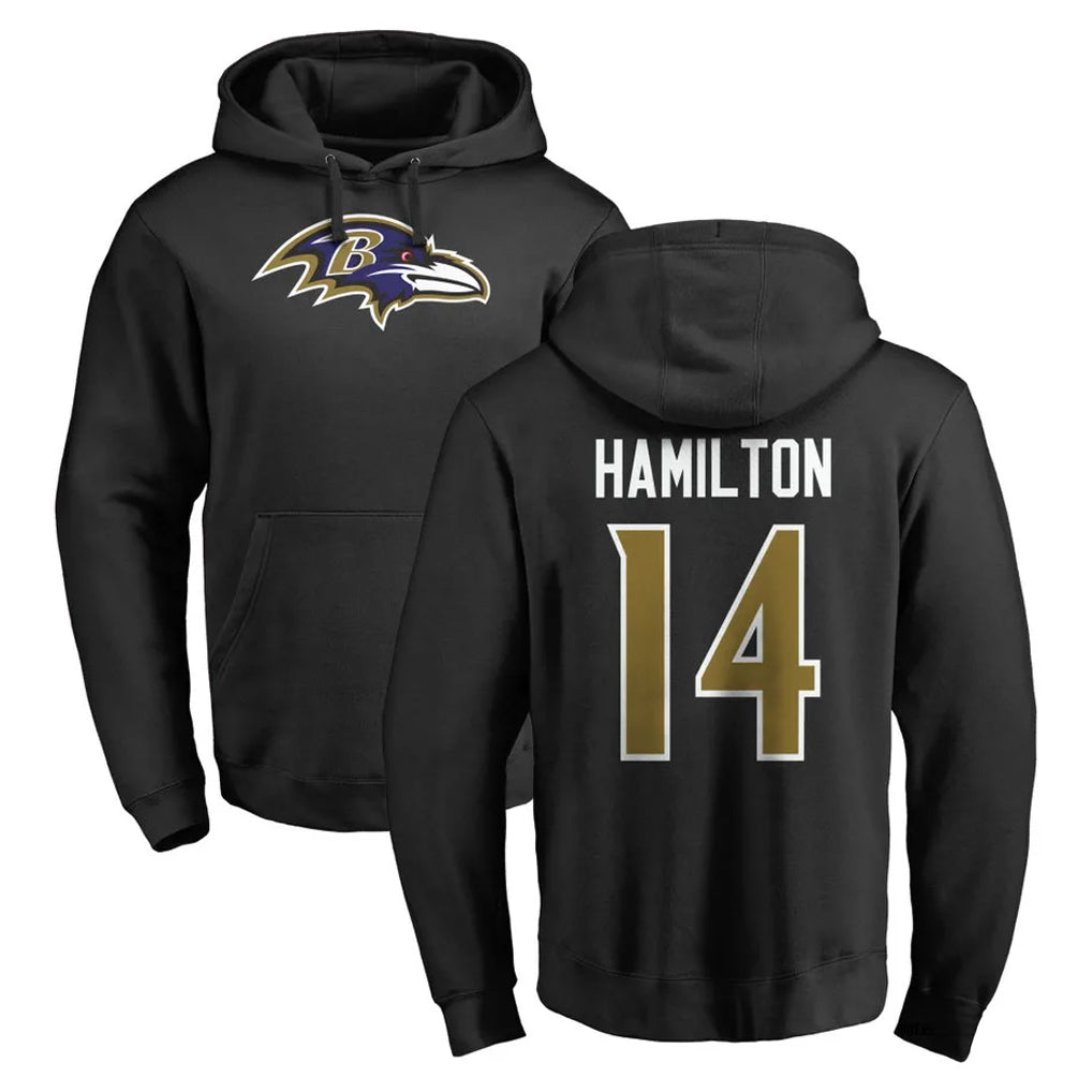My Store B.Ravens #14 Kyle Hamilton Player Black Pullover Hoodie Stitched Jerseys