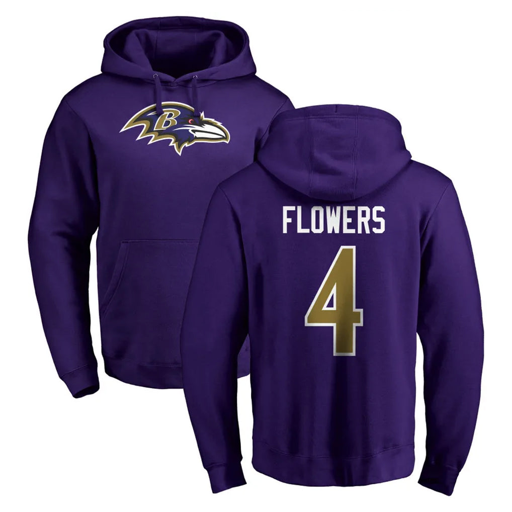 My Store B.Ravens #4 Zay Flowers Player Purple Salute to Service Pullover Hoodie Stitched Jerseys