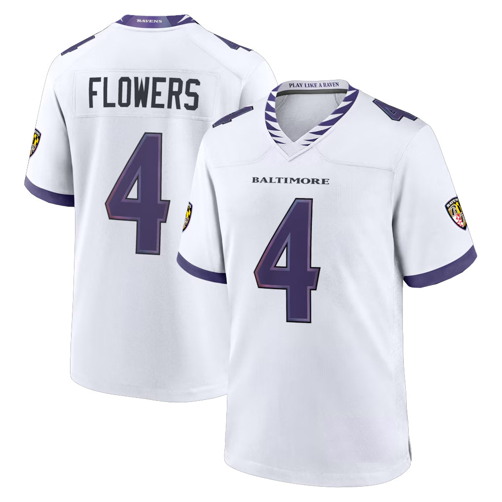 My Store B.Ravens #4 Zay Flowers Player White Home Game Stitched Jerseys