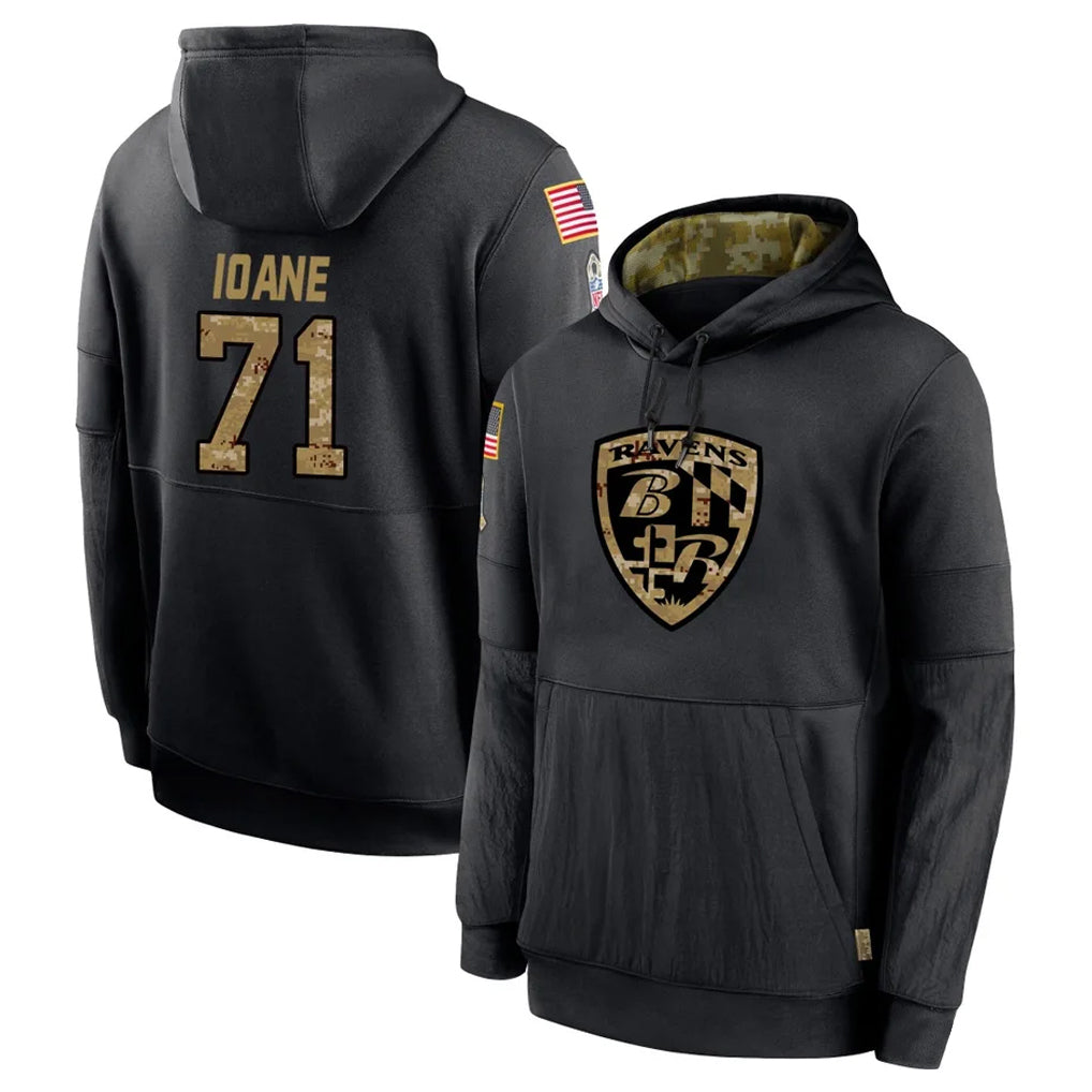 My Store B.Ravens #71 Olaivavega Ioane Player Black Salute to Service Pullover Hoodie Stitched Jerseys