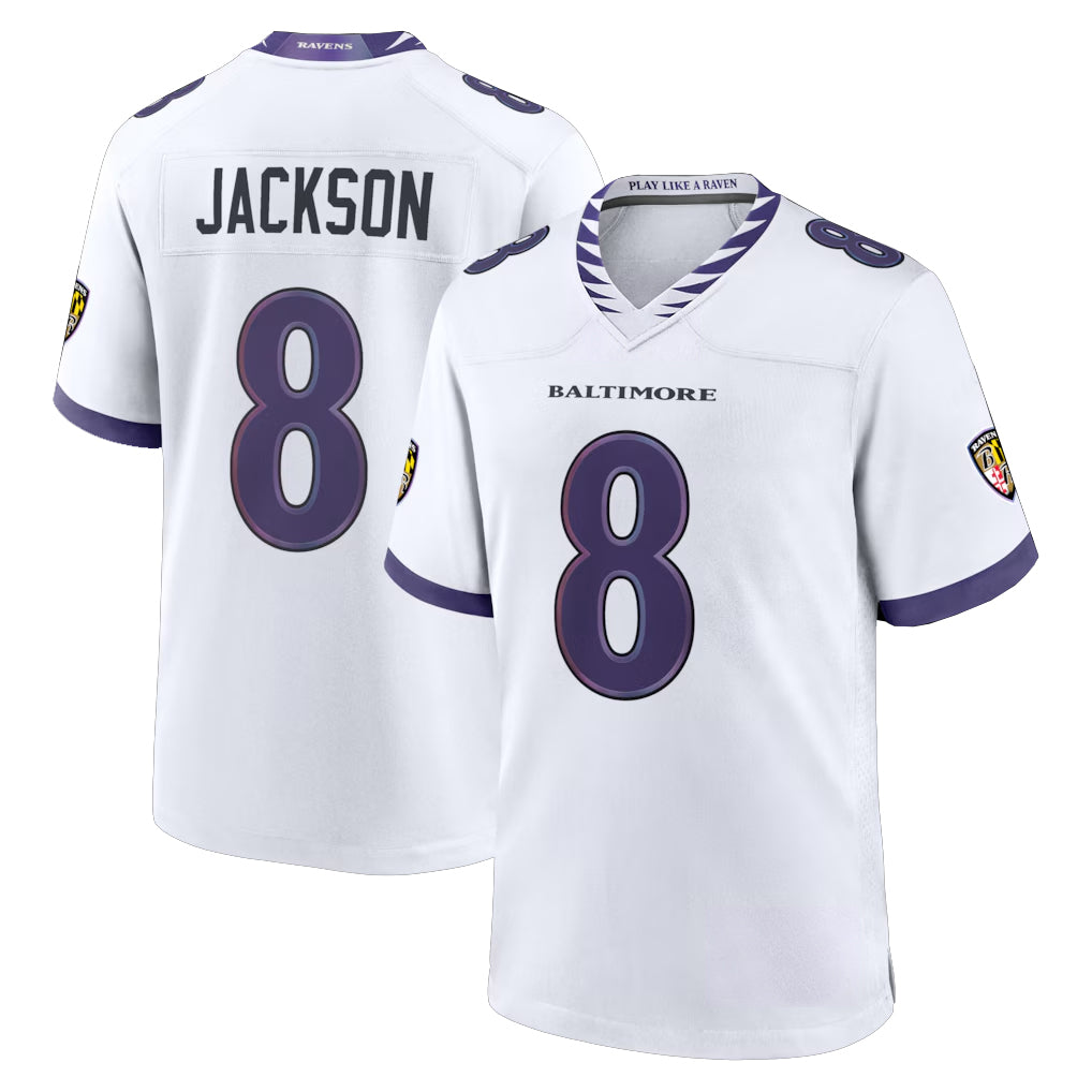 My Store B.Ravens #8 Lamar Jackson Player White Home Game Stitched Jerseys