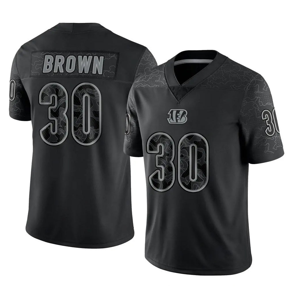 My Store C.Bengals #30 Chase Brown Player Black Reflective Limited Game Stitched Jerseys