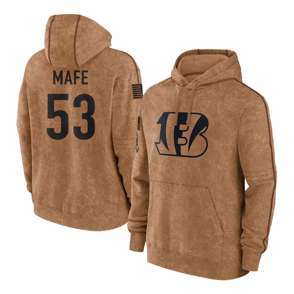 My Store C.Bengals #53 Boye Mafe Player Brown Salute to Service Pullover Hoodie Limited Stitched Jerseys