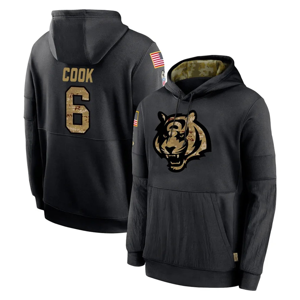 My Store C.Bengals #6 Brian Cook Player Black Salute to Service Pullover Hoodies Limited Stitched Jerseys