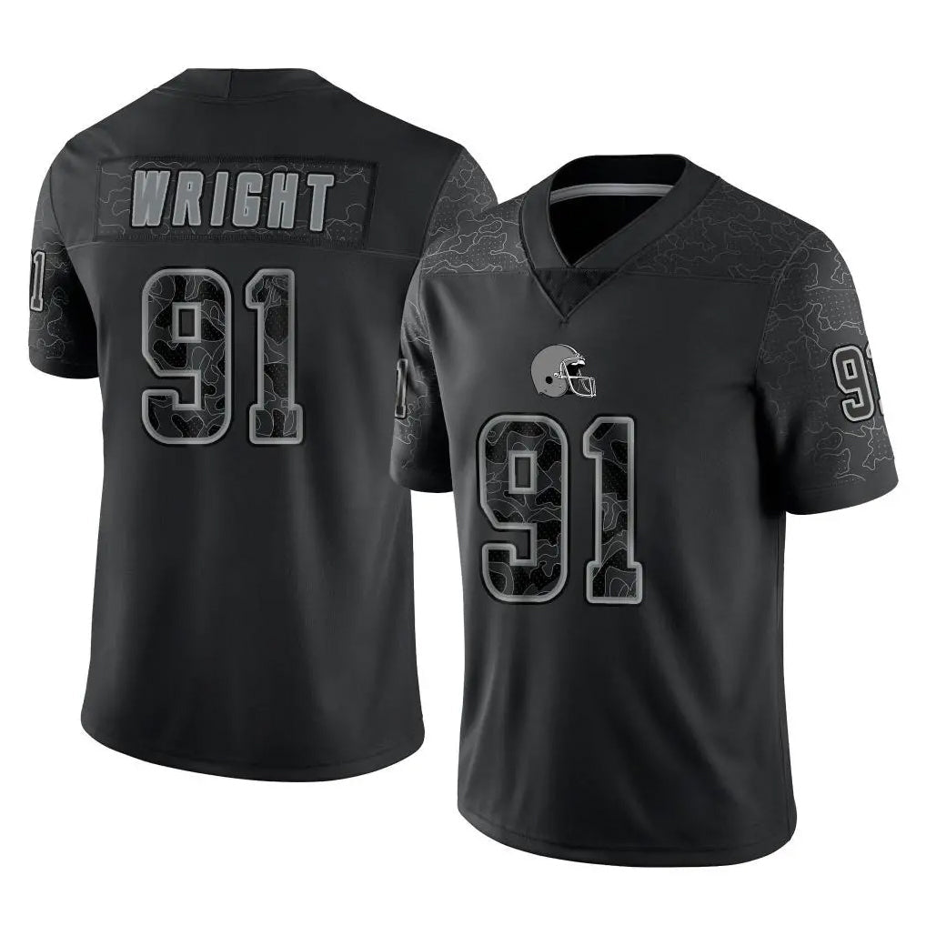 My Store C.Browns #91 Alex Wright Player Black Reflective Home Game Stitched Jerseys