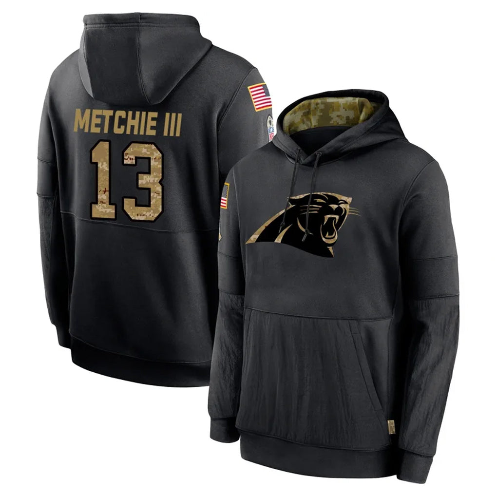 My Store C.Panthers #13 John Metchie III Player Black Salute to Service Pullover Hoodies Limited Game Stitched Jerseys