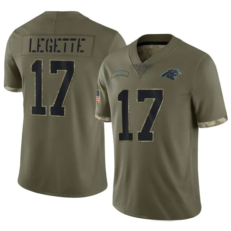 My Store C.Panthers #17 Xavier Legette Player Salute To Service Olive Stitched Jerseys