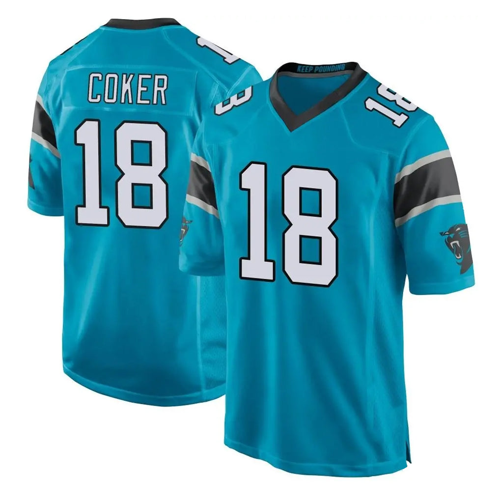 My Store C.Panthers #18 Jalen Coker Player Blue Game Stitched Jerseys