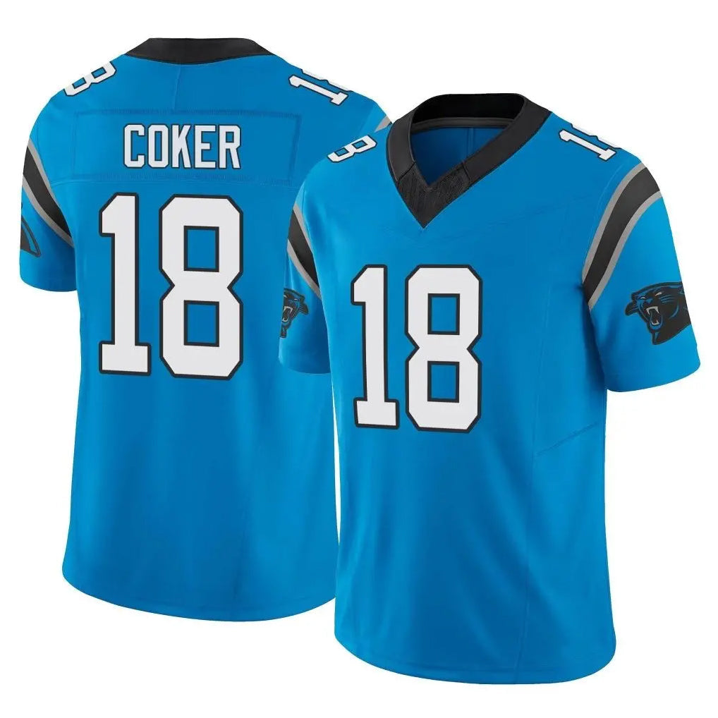 My Store C.Panthers #18 Jalen Coker Player Blue Vapor F.U.S.E. Limited Home Game Stitched Jerseys