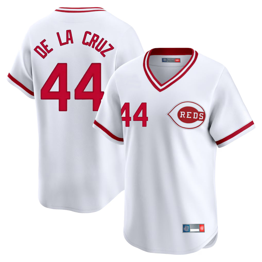 My Store C.Reds #44 Elly De La Cruz Player White Cooperstown Collection Limited T-shirt Home Stitched Jerseys
