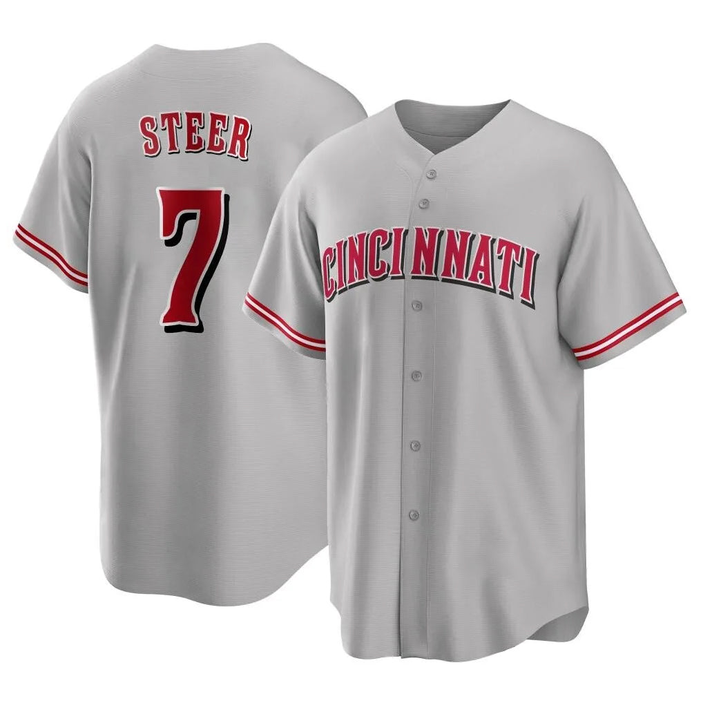 My Store C.Reds #7 Spencer Steer Player Gray Home Game Stitched Jerseys