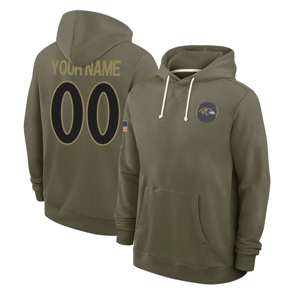 My Store Custom B.Ravens Olive Salute to Service Hoodie Any Name & Numbers Stitched Jerseys