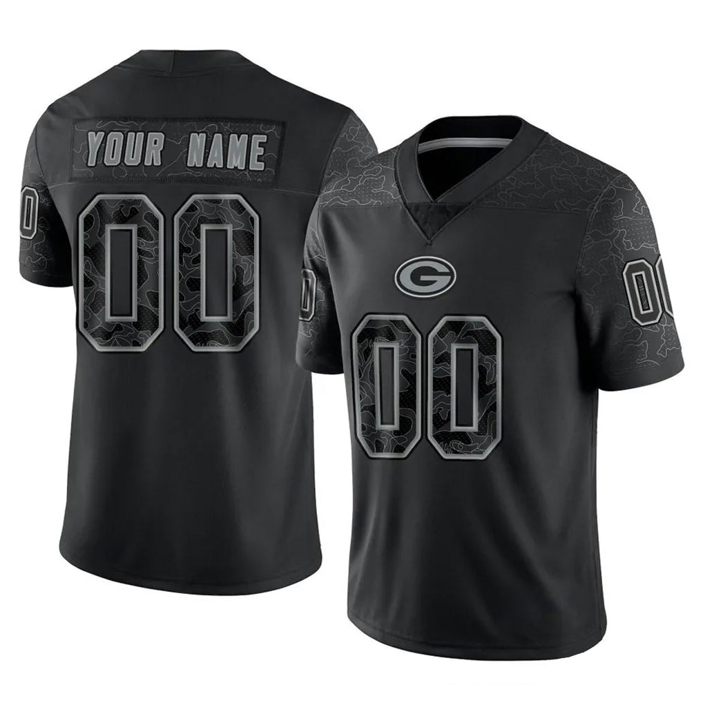 My Store Custom GB.Packers Black Reflective Limited Home Game Any Name & Numbers Stitched Jerseys