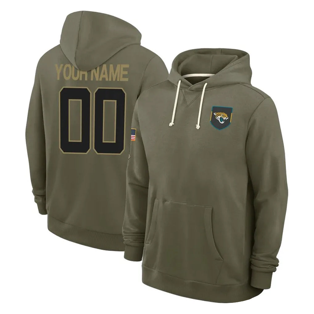 My Store Custom J.Jaguars Olive Salute to Service Pullover Hoodies Limited Any Name & Numbers Stitched Jerseys