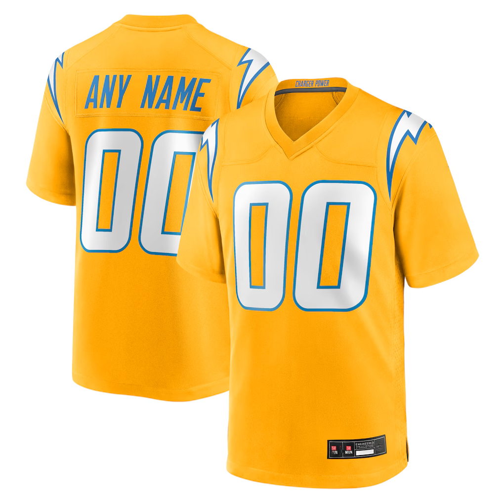 My Store Custom LA.Chargers Gold Alternate Charger Power Game Stitched Jerseys