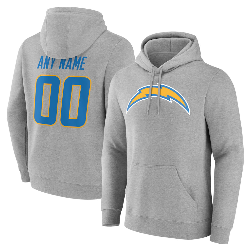 My Store Custom LA.Chargers Gray LOGO Pullover Hoodies Home Game Any Name & Numbers Stitched Jerseys
