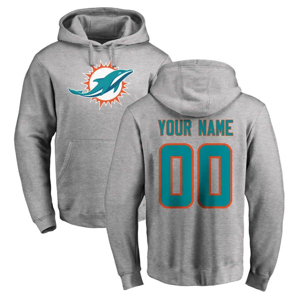 My Store Custom M.Dolphins Gray LOGO Pullover Hoodies Limited Any Name & Numbers Stitched Jerseys