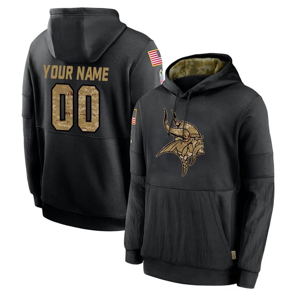 My Store Custom M.Vikings Black Salute to Service Hoodies Limited Game Any Name & Numbers Stitched Jerseys
