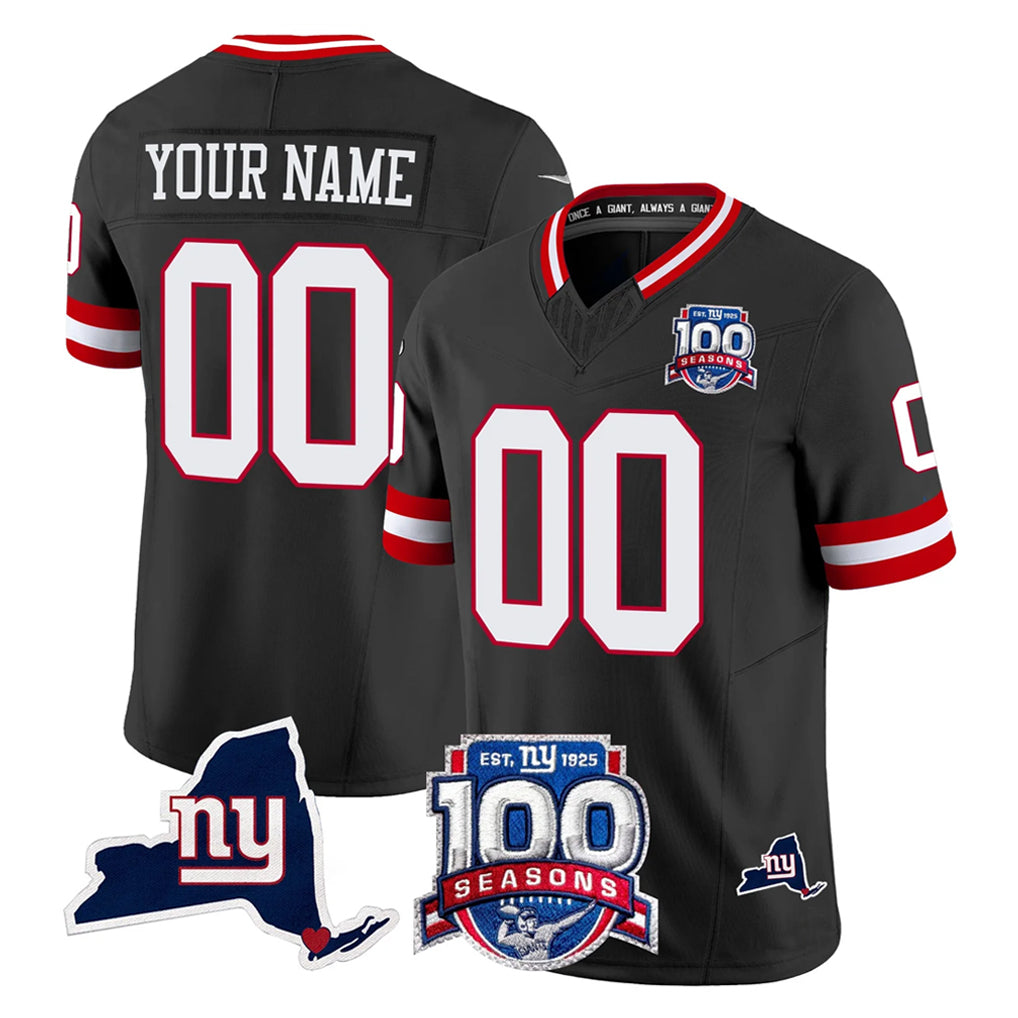 My Store Custom NY.Giants Black 100th Season & State Patch Vapor Limited Home Game Any Name & Numbers Stitched Jerseys