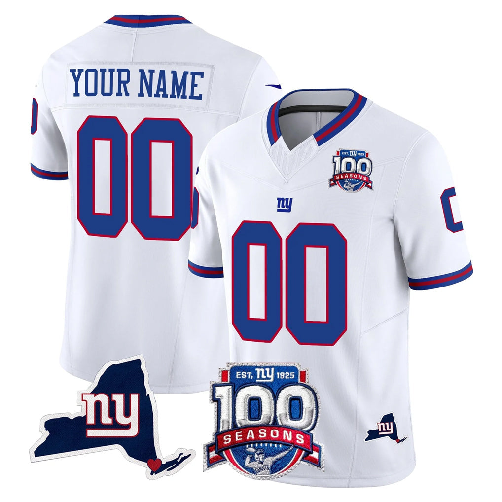 My Store Custom NY.Giants White 100th Season & State Patch Vapor Limited Home Game Any Name & Numbers Stitched Jerseys