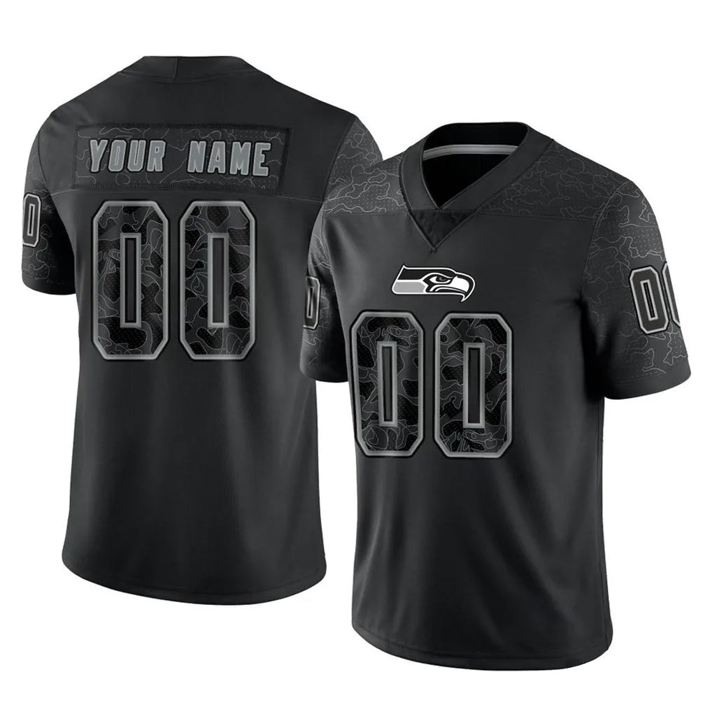My Store Custom S.Seahawks Black Limited Reflective Home Game Any Name & Numbers Stitched Jerseys