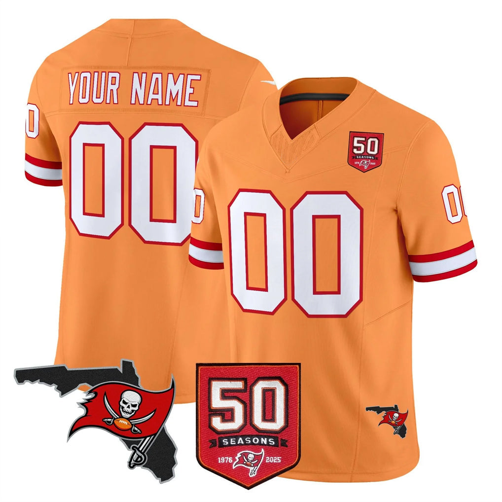 My Store Custom TB.Buccaneers Orange 50th Season Vapor Limited Home Game Any Name & Numbers Stitched Jerseys