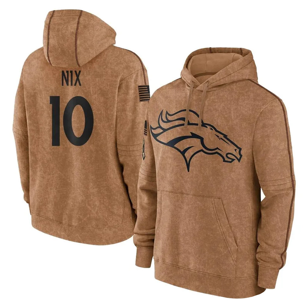 My Store D.Broncos #10 Bo Nix Player Brown Salute to Service Hoodies Limited Game Stitched Jerseys