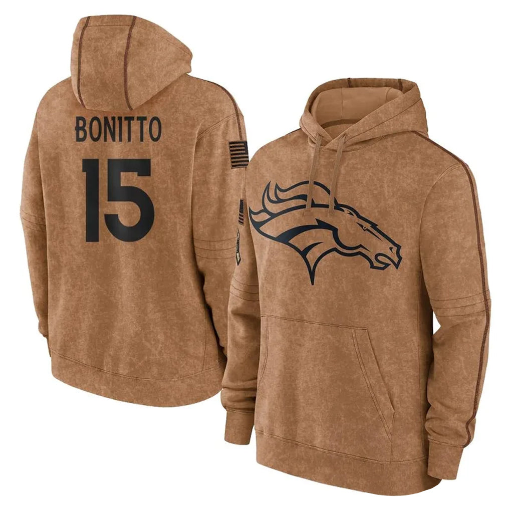 My Store D.Broncos #15 Nik Bonitto Player Brown Salute to Service Hoodies Limited Game Stitched Jerseys