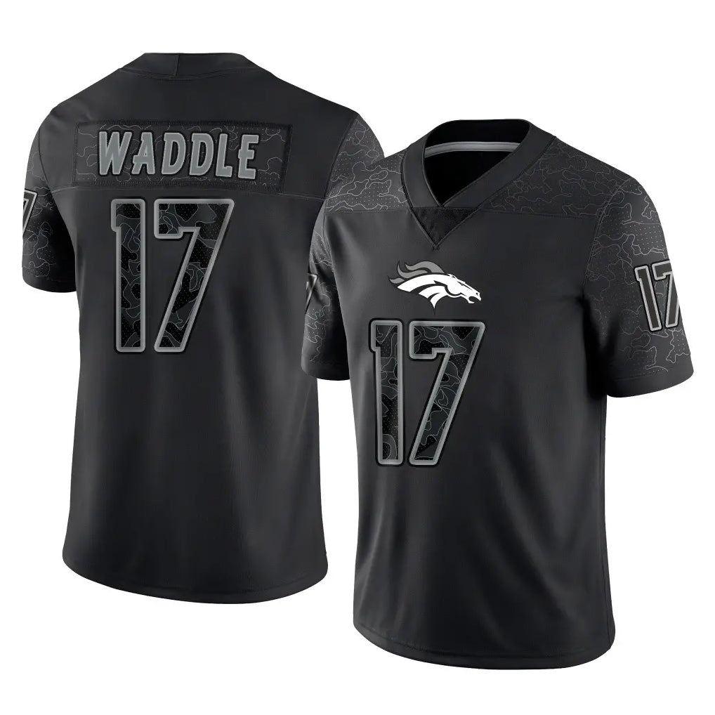 My Store D.Broncos #17 Jaylen Waddle Player Black Reflective Limited Stitched Jerseys