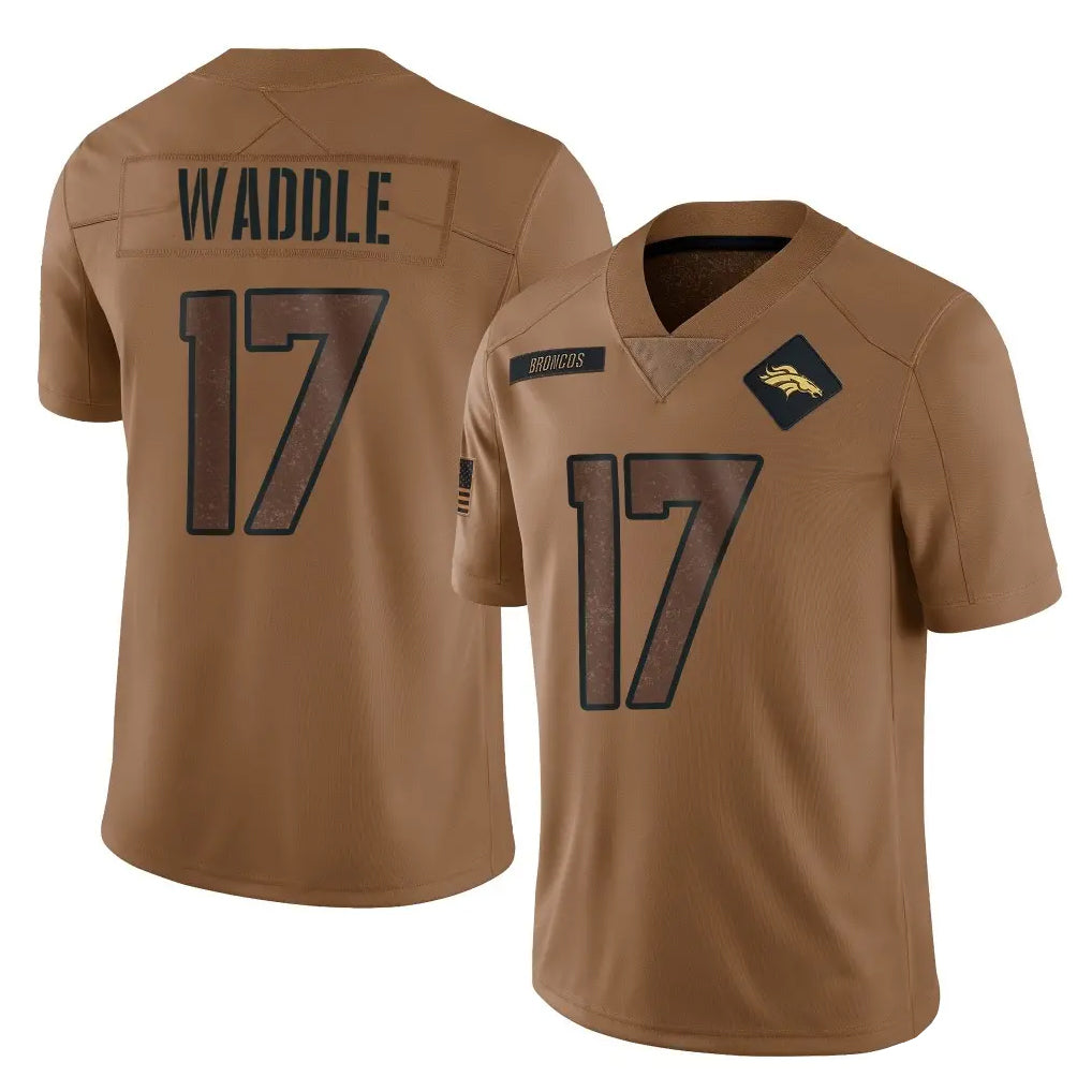 My Store D.Broncos #17 Jaylen Waddle Player Brown Salute To Service Limited Stitched Jerseys