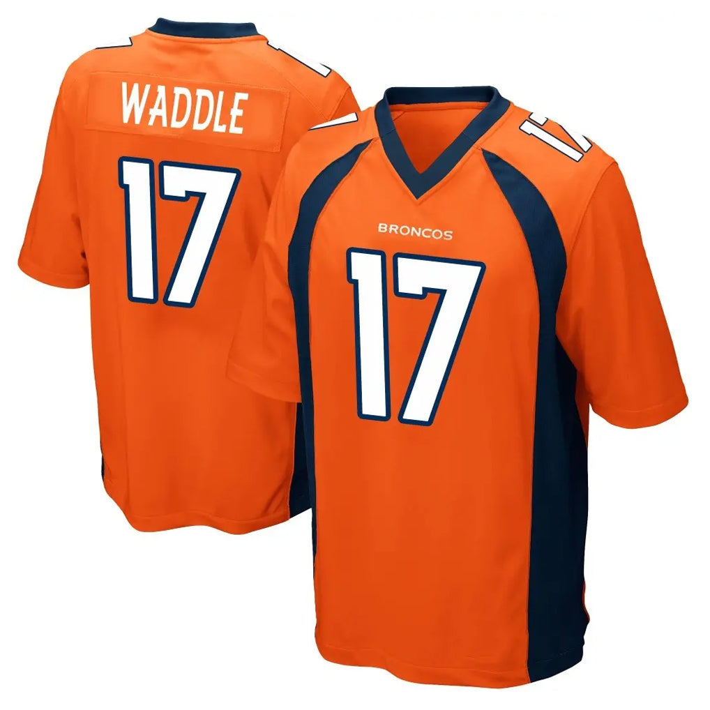 My Store D.Broncos #17 Jaylen Waddle Player Orange Color Home Game Stitched Jerseys