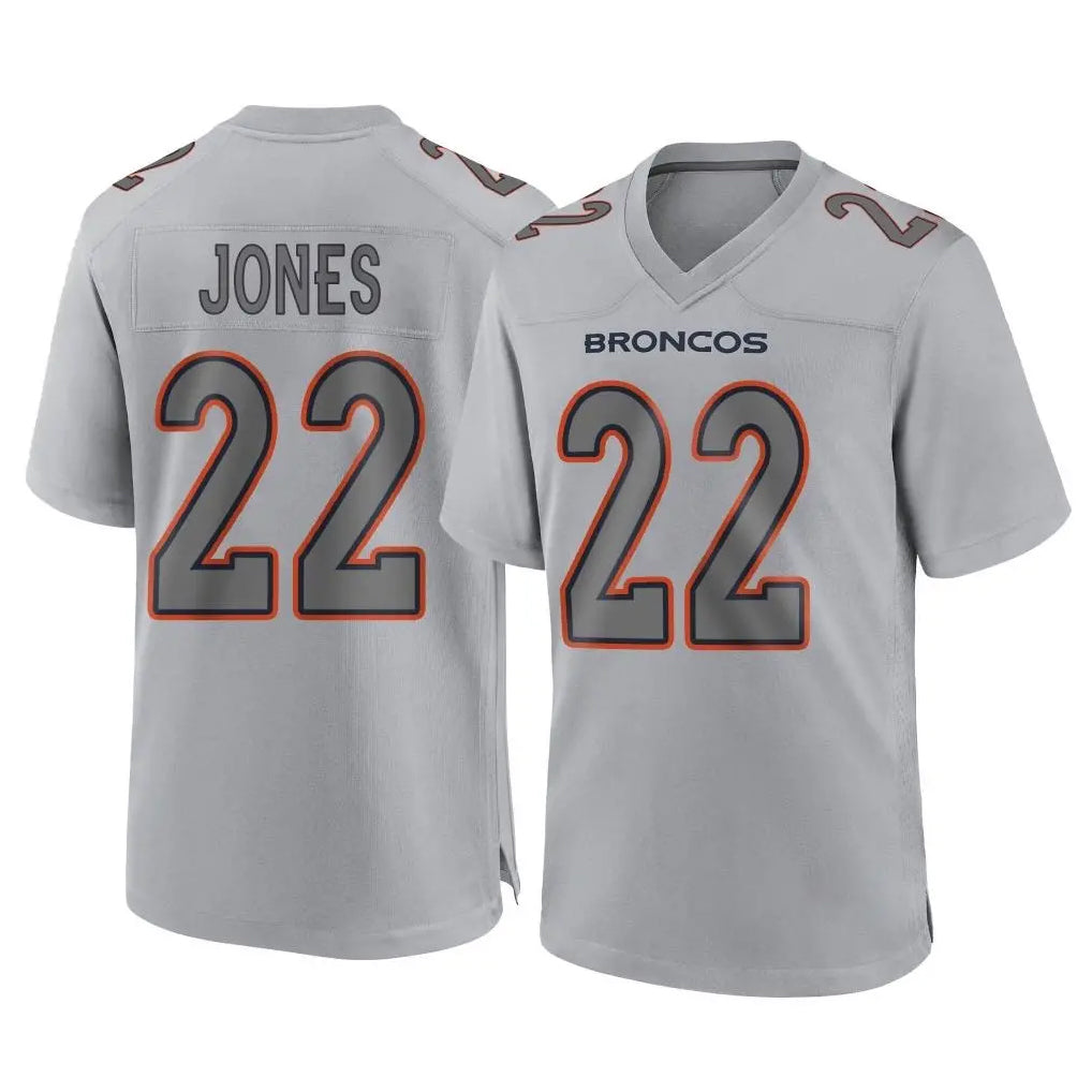 My Store D.Broncos #22 Brandon Jones Player Gray Atmosphere Fashion Limited Game Stitched Jerseys