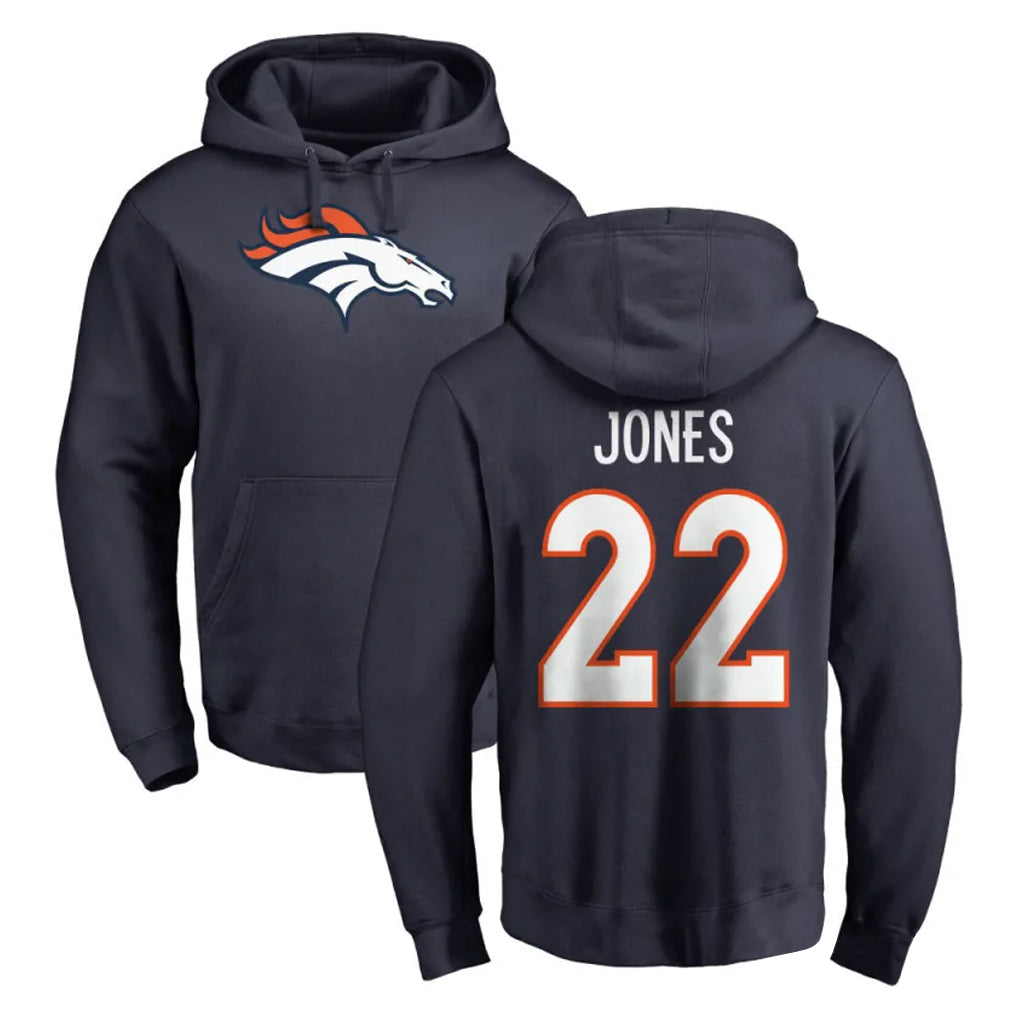 My Store D.Broncos #22 Brandon Jones Player Navy Pullover Hoodie Limited Stitched Jerseys