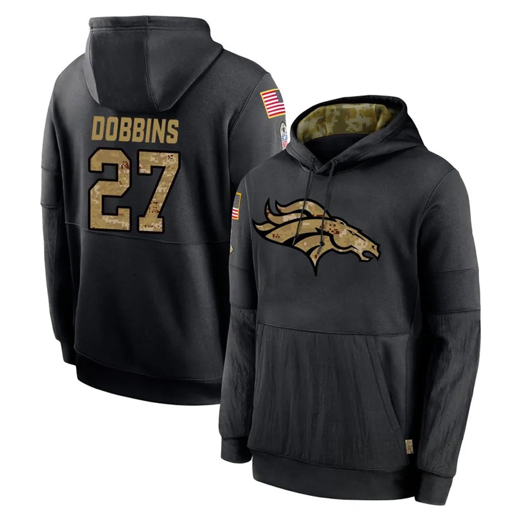 My Store D.Broncos #27 J.K. Dobbins Player Black Salute to Service Pullover Hoodies Limited Stitched Jerseys