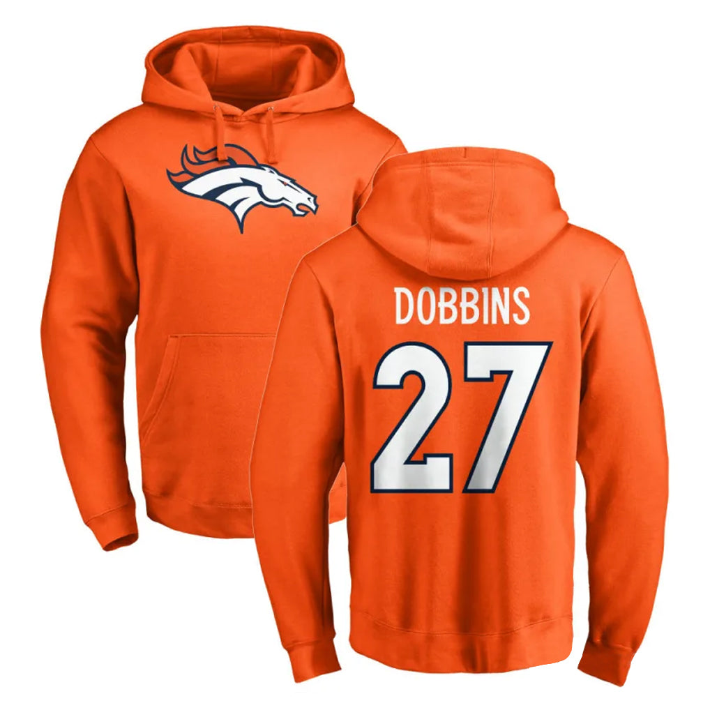 My Store D.Broncos #27 J.K. Dobbins Player Orange Pullover Hoodie Limited Stitched Jerseys