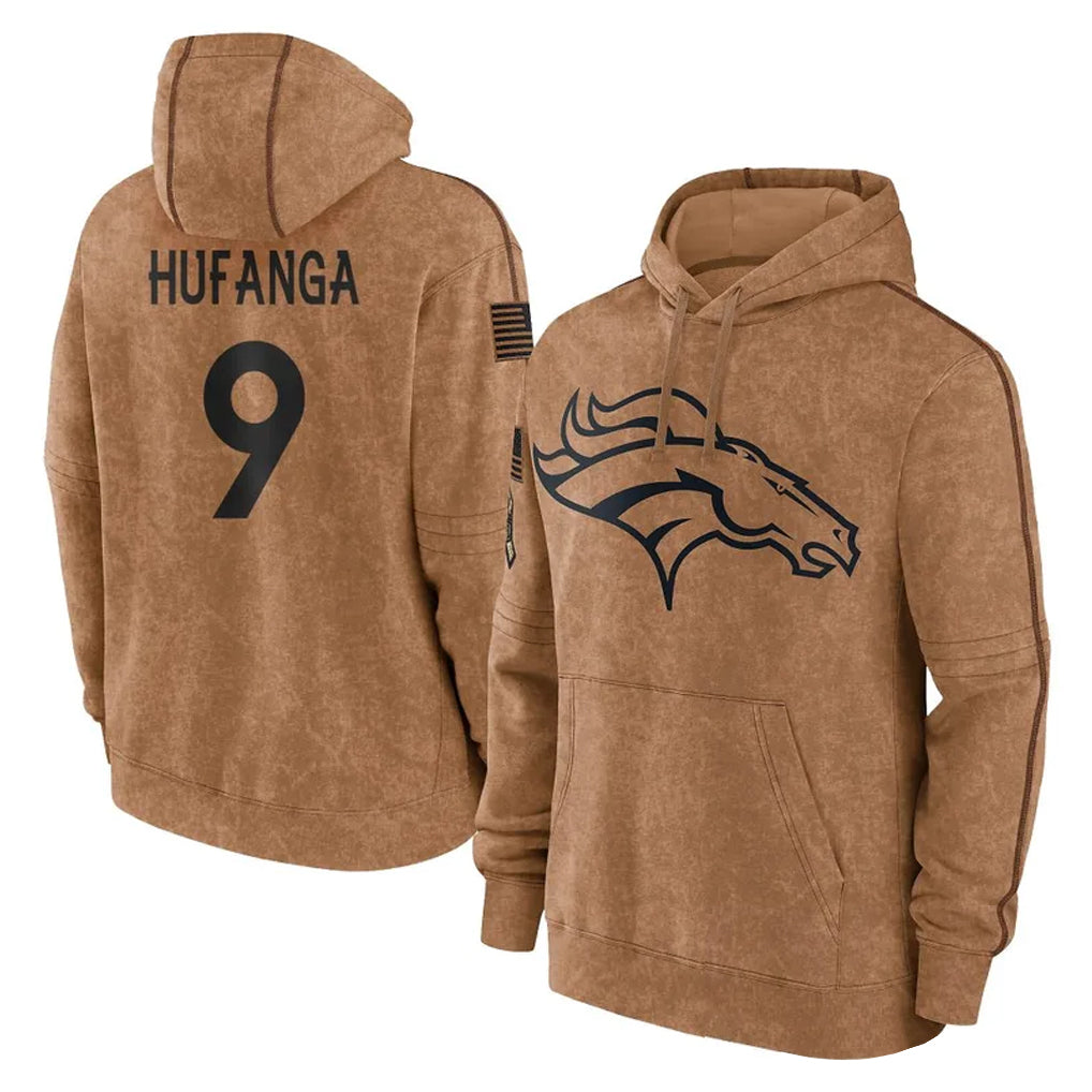 My Store D.Broncos #9 Talanoa Hufanga Player Brown Salute to Service Hoodies Limited Game Stitched Jerseys