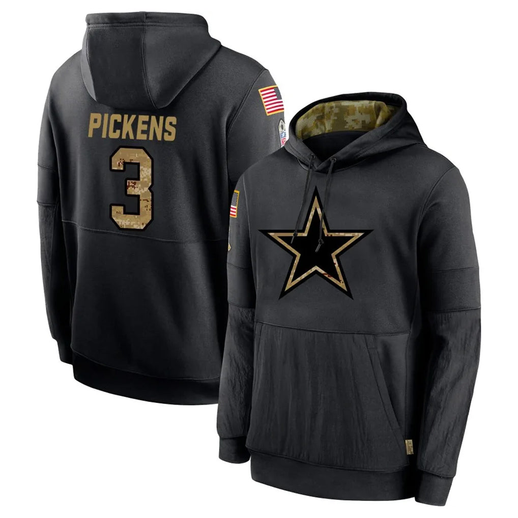 My Store D.Cowboys #3 George Pickens Player Black Salute to Service Pullover Hoodies Limited Stitched Jerseys