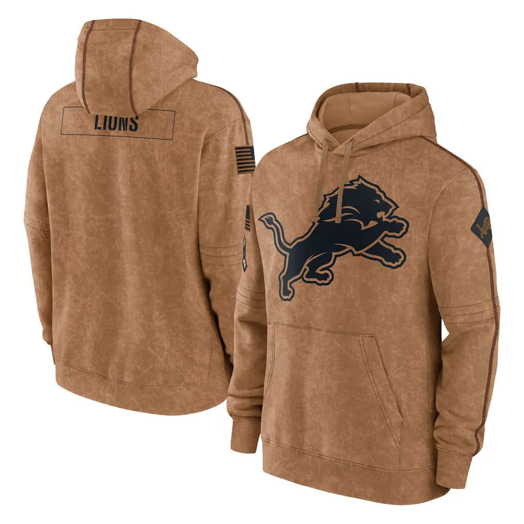 My Store D.Lions Brown Salute to Service Hoodies Limited Game Blank Player Stitched Jerseys