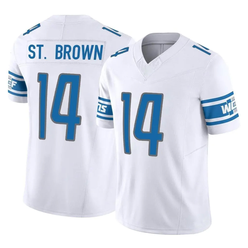 My Store D.Lions #14 Amon-Ra St. Brown Player White Vapor F.U.S.E. Limited Home Game Stitched Jerseys