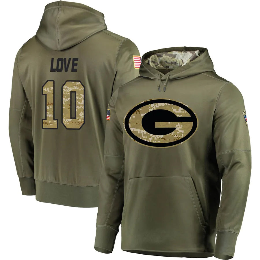 My Store GB.Packers #10 Jordan Love Player Olive Salute to Service Pullover Hoodie Game Stitched Jerseys